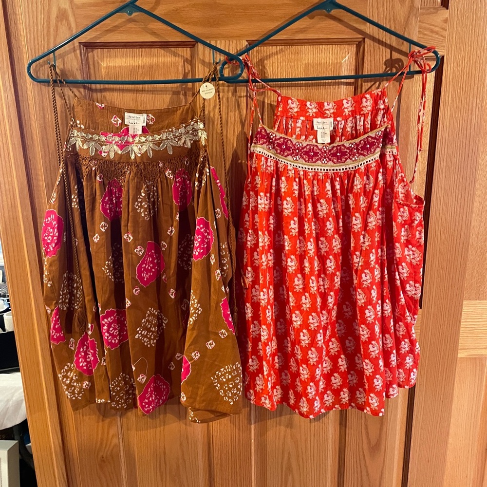 Nicole Miller Brown and Red A-Line Tops